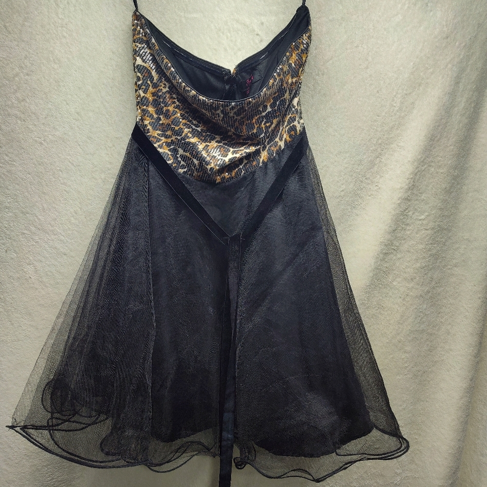 Reign On Black Leopard Prom Dress strapless juniors 15/16 formal event sequins